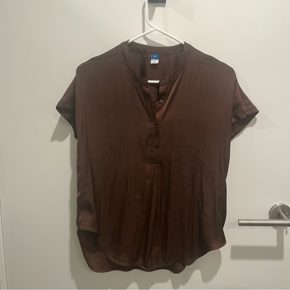 brown satin old navy blouse, size xs